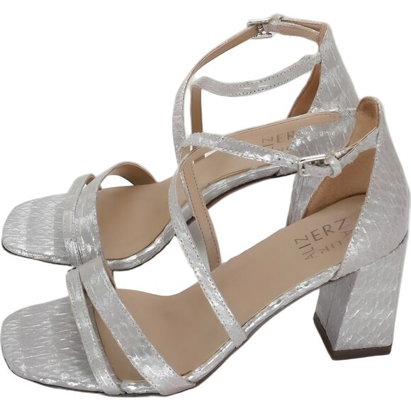 Naturalizer Vanessa Snake-Print Leather Dress Sandals Block Heel US 7W EU 37 - Picture 2 of 6